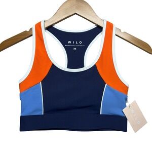 WILO Sports Bra Racerback Colorblock Navy Orange Blue XS Athleisure Activewear